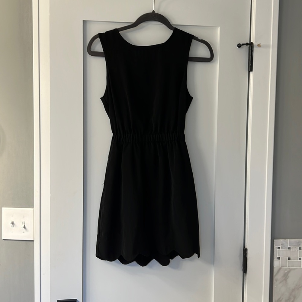 Black mini scalloped open back dress
